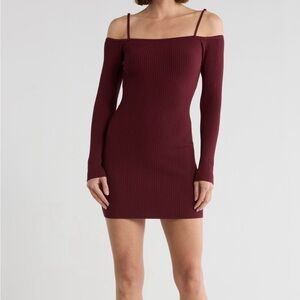 Good American Virgo Cold Shoulder Long Sleeve Rib Sweater Dress NWT